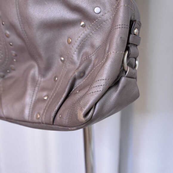 Coach F16178 Gunmetal Metallic Crossbody Leather Slouchy Purse with Studs - Picture 11 of 11